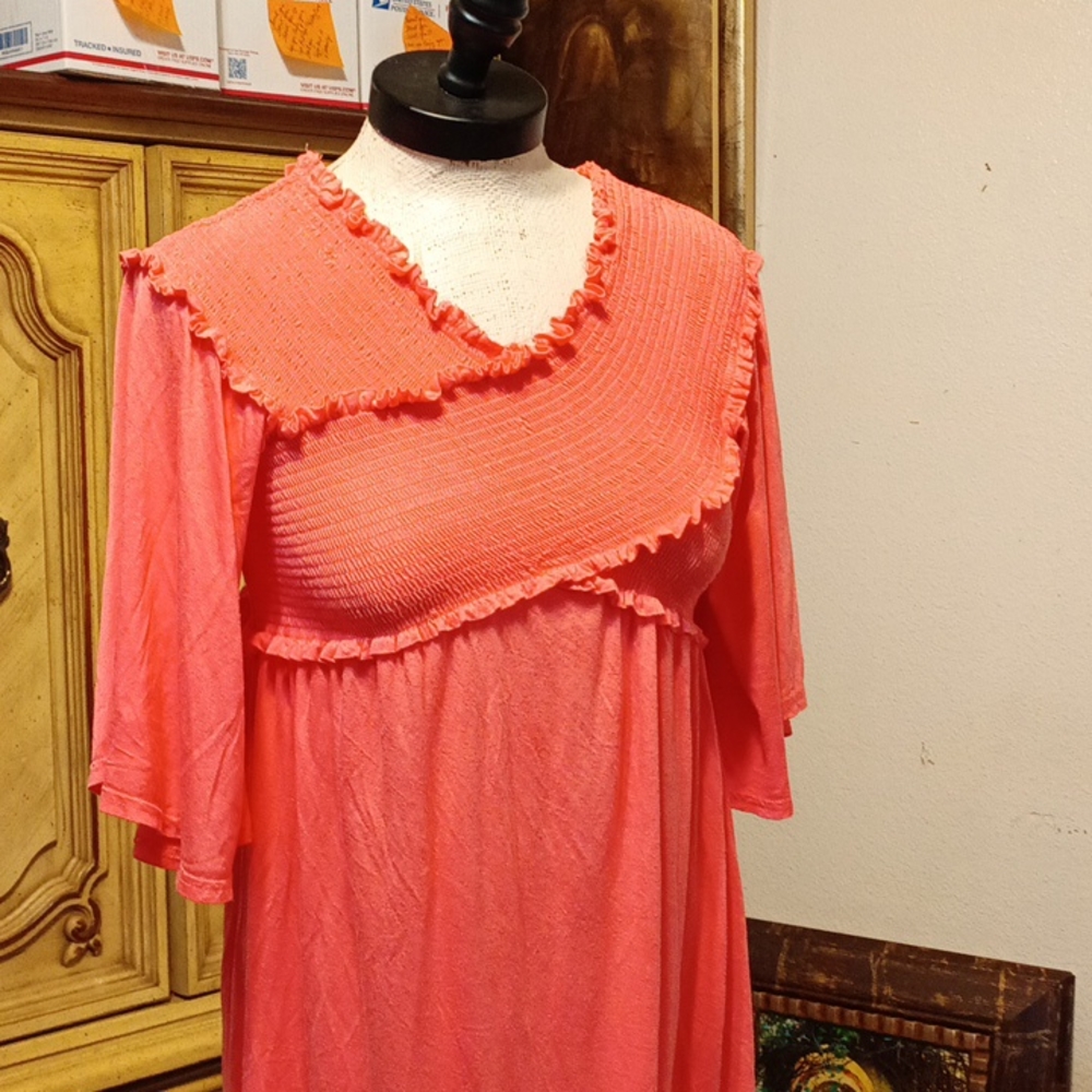 Womens dress Peachy Orange Blossom stretch Ruffle sz Sm FLYING TOMATO Summer